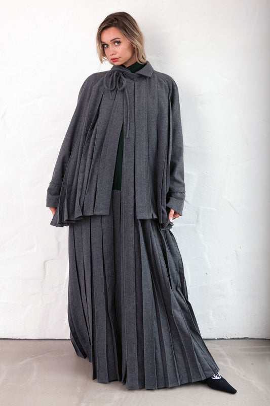 HORIZONTAL RUGBY Pleated Wool Coat
